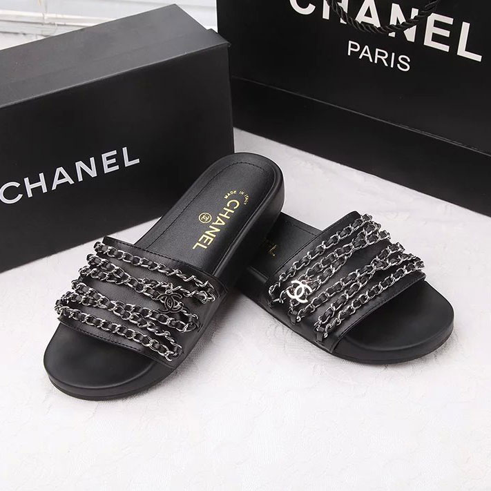 2016 chanle Slippers shoes in Calfskin leather with Chain