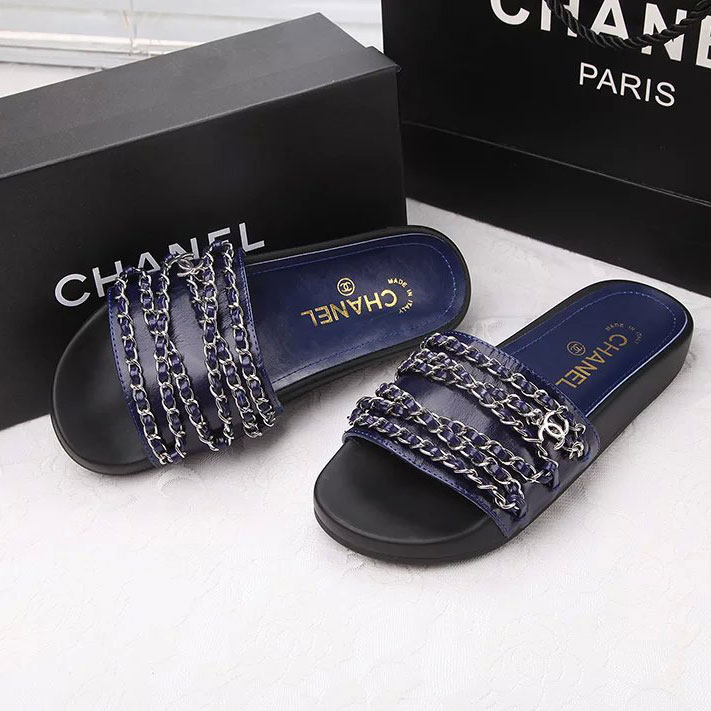 2016 chanle Slippers shoes in Calfskin leather with Chain