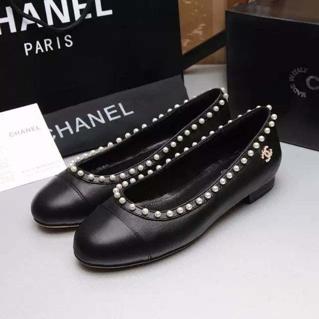 2016 chanle flat shoes in Sheepskin leather with Pearl