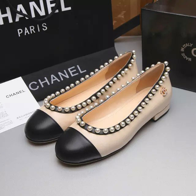 2016 chanle flat shoes in Sheepskin leather with Pearl