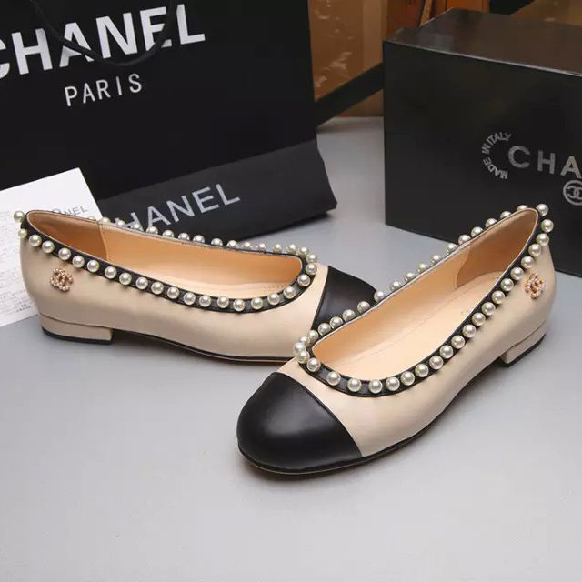 2016 chanle flat shoes in Sheepskin leather with Pearl