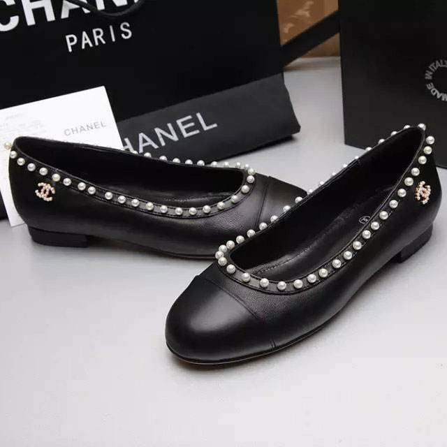 2016 chanle flat shoes in Sheepskin leather with Pearl