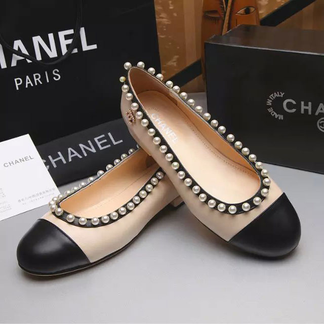 2016 chanle flat shoes in Sheepskin leather with Pearl