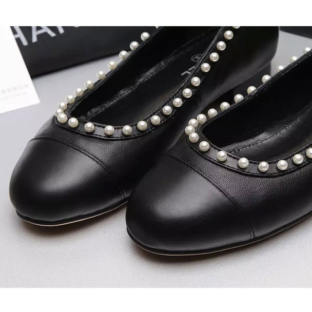 2016 chanle flat shoes in Sheepskin leather with Pearl