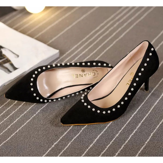 2016 chanle women shoes in flannel with pearl