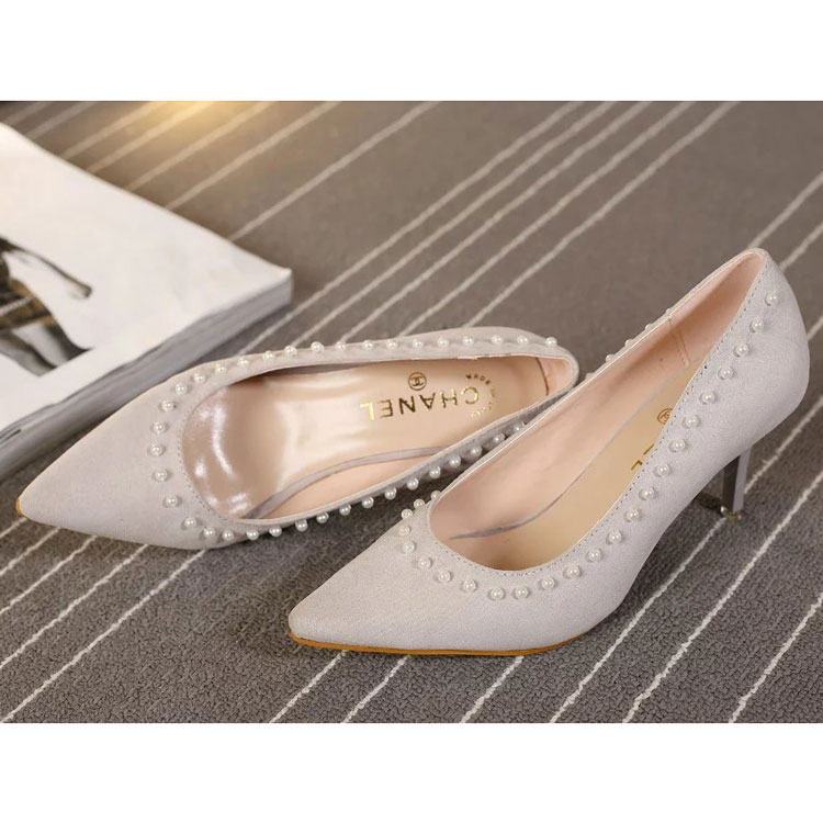 2016 chanle women shoes in flannel with pearl