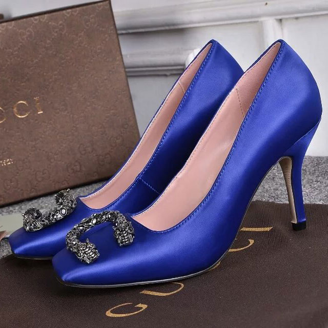 2016 gucci Latest women shoes in silk Heel Height 8.5cm