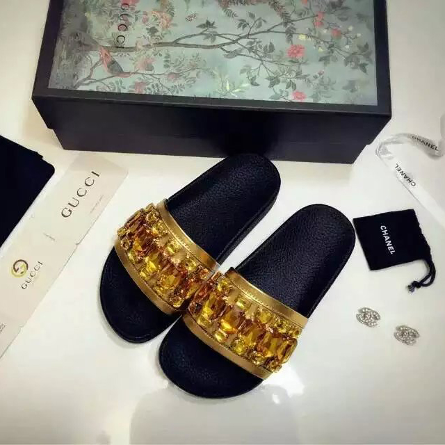 2016 gucci women Slippers With Rhinestone