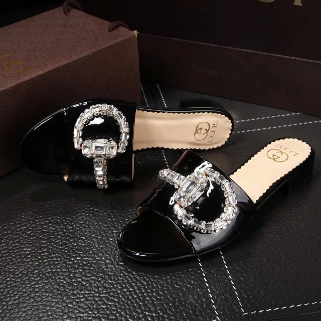 2016 gucci women Slippers in Calfskin leather with Rhinestone