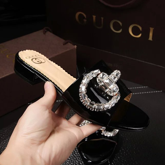 2016 gucci women Slippers in Calfskin leather with Rhinestone