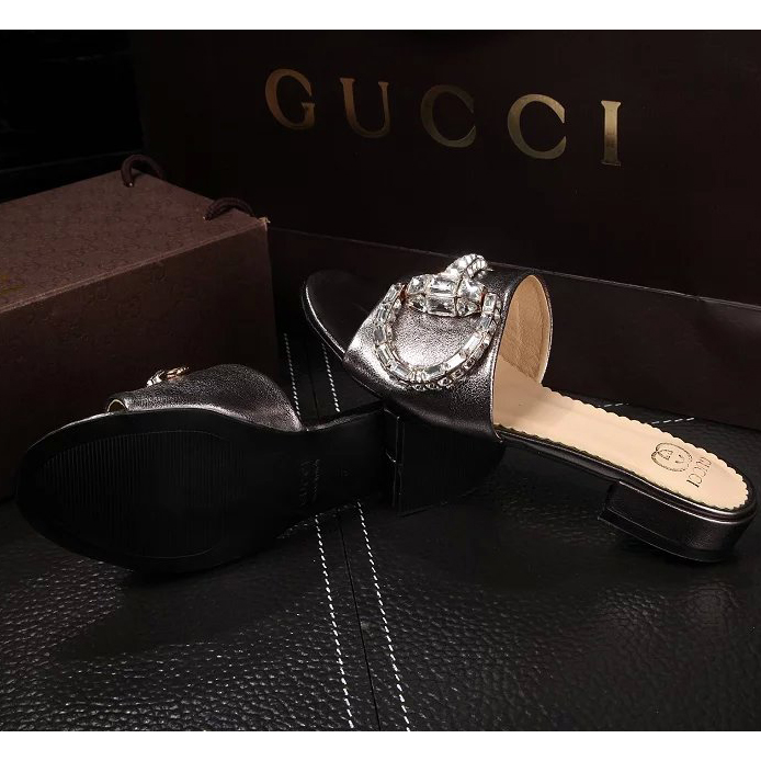 2016 gucci women Slippers in Calfskin leather with Rhinestone