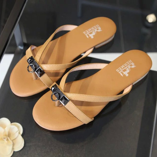 2016 hermes women Flip-flops in Sheepskin leather