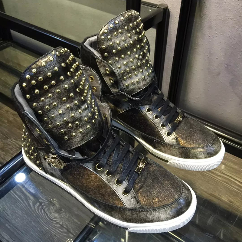 2016 versace men Lace-up sneaker with rivet