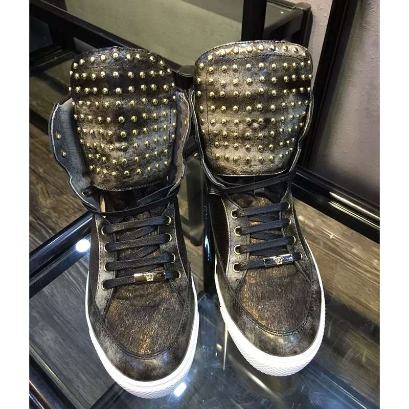 2016 versace men Lace-up sneaker with rivet