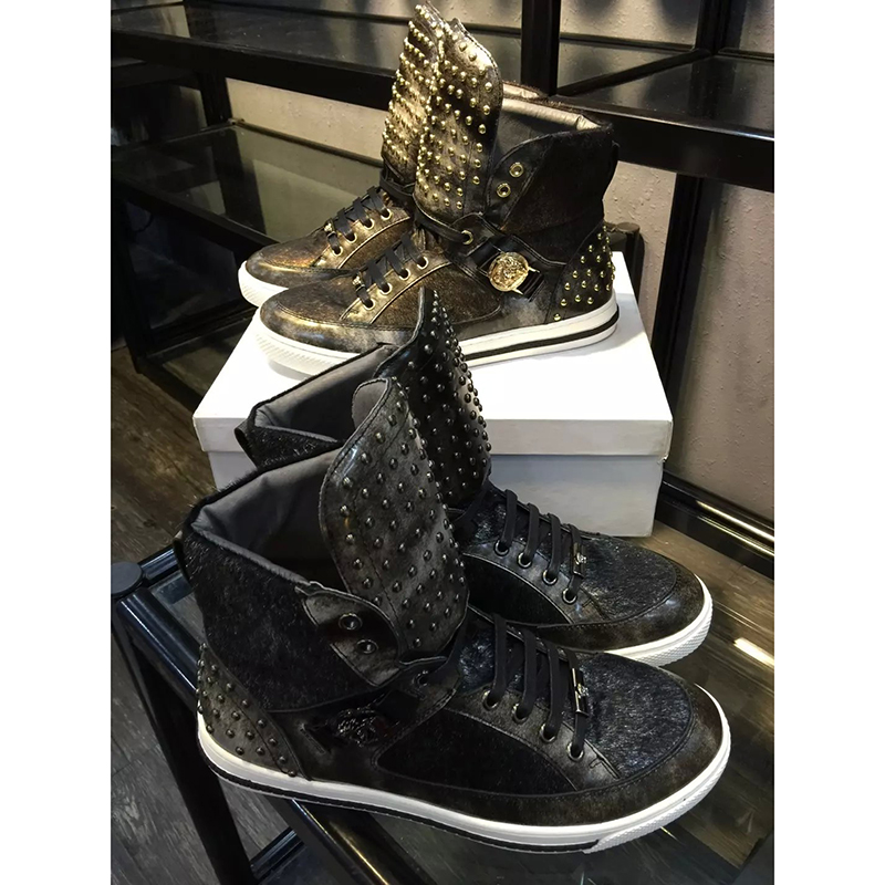 2016 versace men Lace-up sneaker with rivet