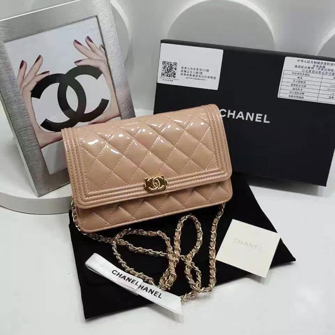 2017 Boy Chanel WOC mini Flap Bag Apricot Original Patent leather A80287