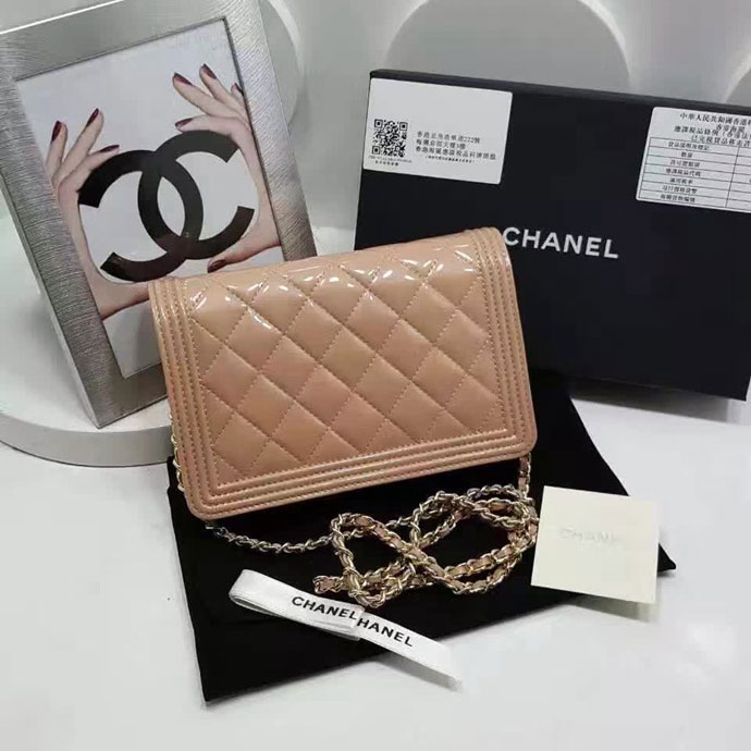 2017 Boy Chanel WOC mini Flap Bag Apricot Original Patent leather A80287