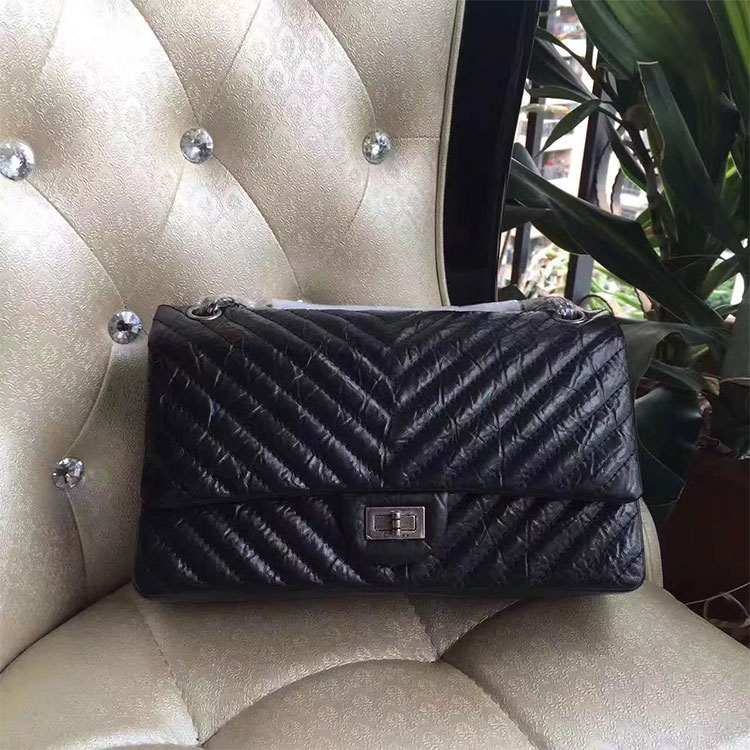 2017 Chanel A226 Classic Flap Bag Black Glazed Crackled Leather