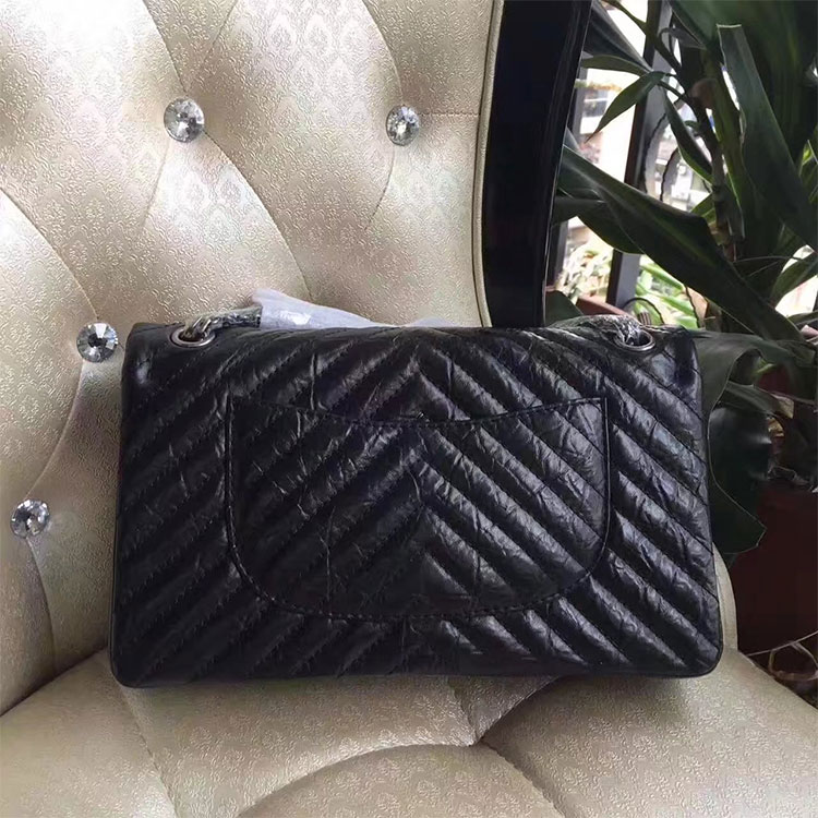 2017 Chanel A226 Classic Flap Bag Black Glazed Crackled Leather