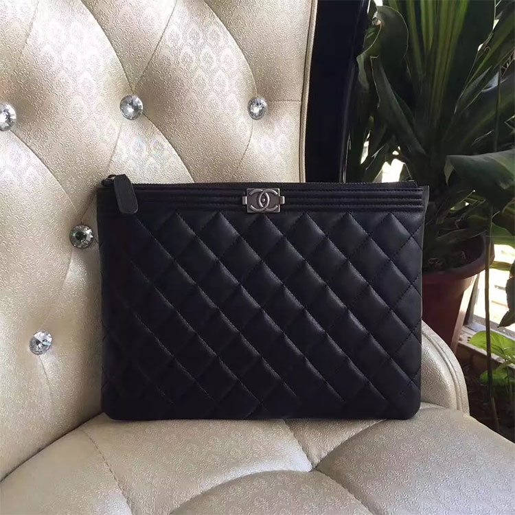 2017 Chanel Banquet Clutch Original Sheepskin Leather A80562 Black