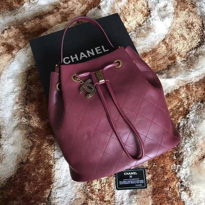 2017 Chanel Burgundy Original Nubuck Leather Bucket bag A98151