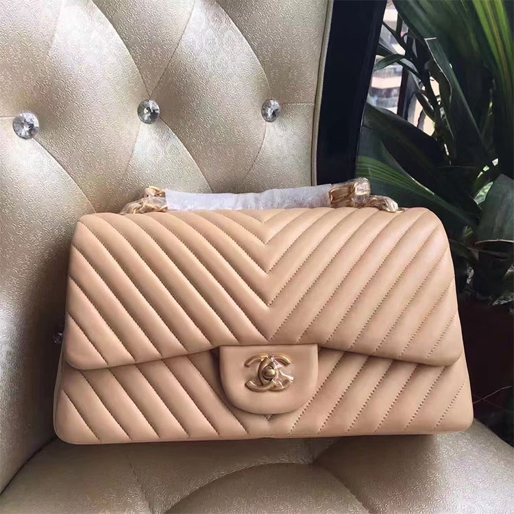 2017 Chanel Classic Flap Bag 1113 Apricot Original Sheekskin leather Gold Hardware