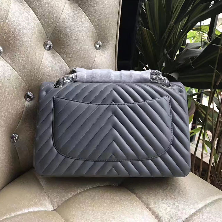 2017 Chanel Classic Flap Bag 1113 Grey Original Sheekskin leather Silver Hardware