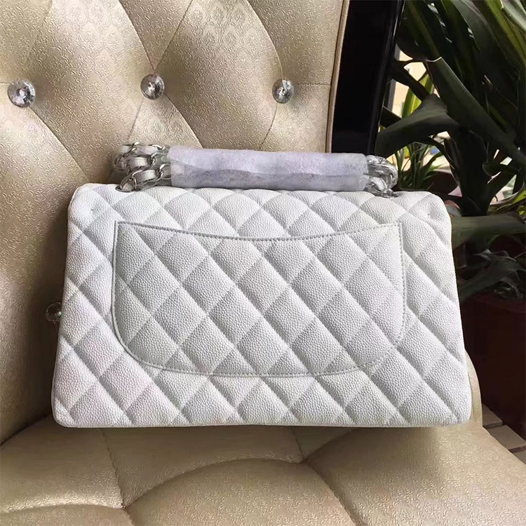 2017 Chanel Classic Flap Bag 1113 White Original Caviar leather Silver Hardware