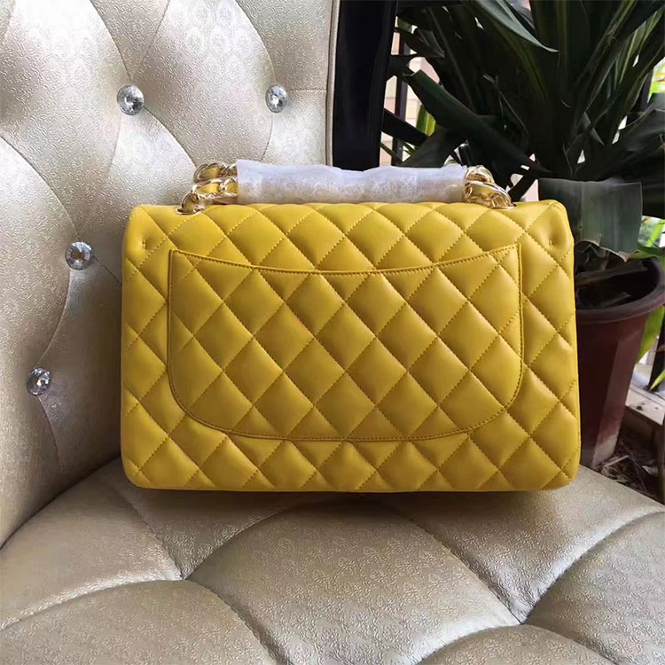 2017 Chanel Classic Flap Bag 1113 Yellow Original Sheekskin leather Gold Hardware