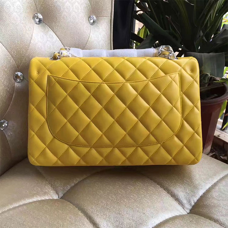 2017 Chanel Classic Flap Bag 1113 Yellow Original Sheekskin leather Silver Hardware