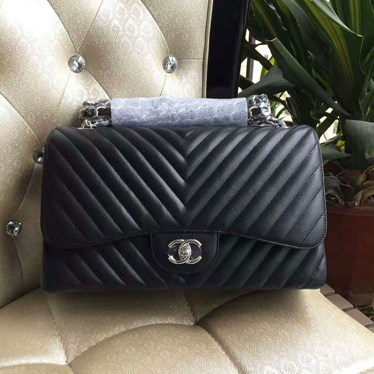 2017 Chanel Classic Flap Bag Black Original Leather 1112 Silver hardware