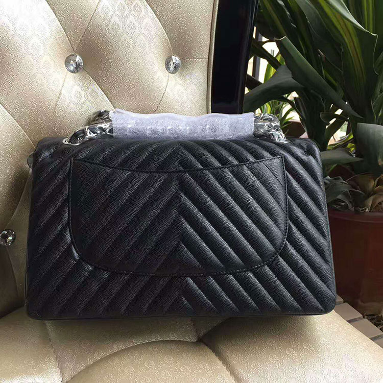 2017 Chanel Classic Flap Bag Black Original Leather 1112 Silver hardware