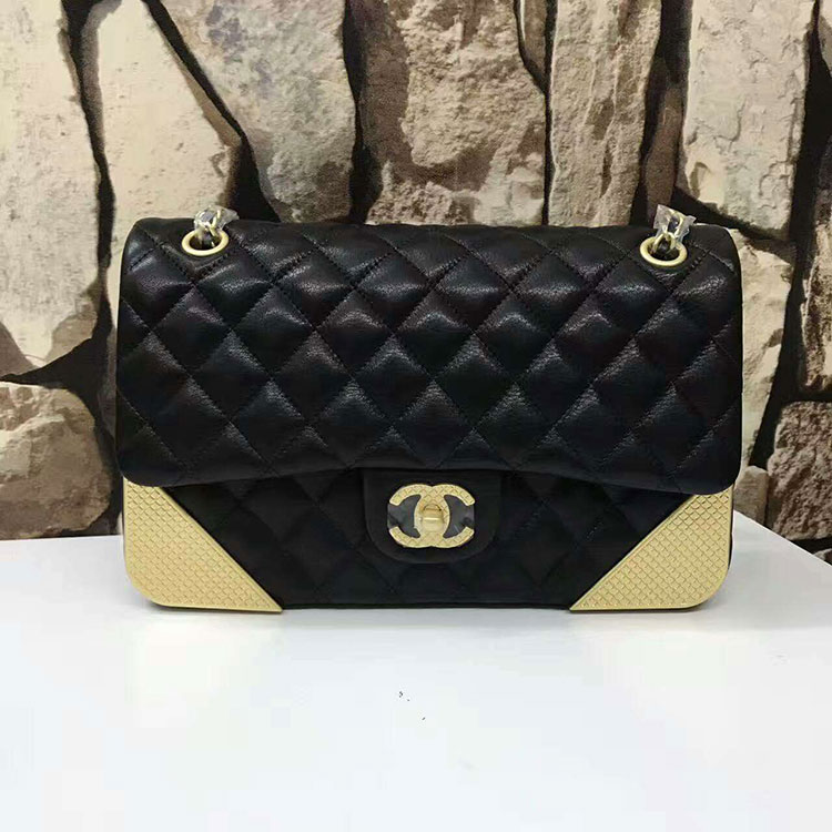 2017 Chanel Classic Flap Bag Black Original Sheepskin Leather 1112 Gold hardware