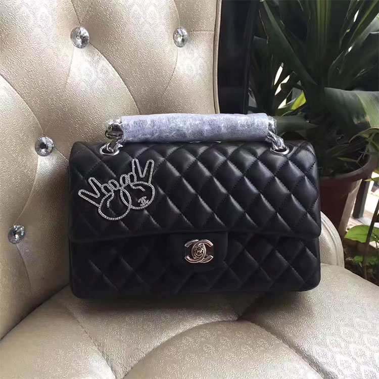 2017 Chanel Classic Flap Bag Black Original Sheepskin Leather 1112 Silver hardware