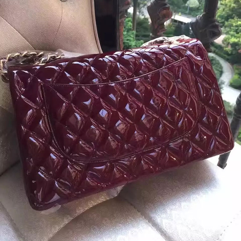 2017 Chanel Classic Flap Bag Original Burgundy Patent Leather 1113 Gold hardware