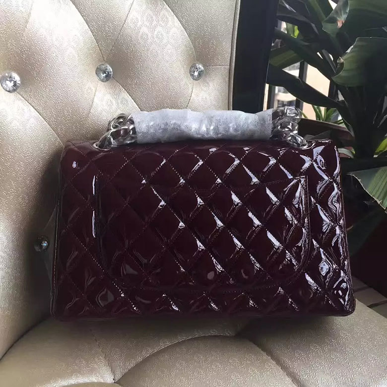 2017 Chanel Classic Flap Bag Original Burgundy Patent Leather 1113 Silver hardware