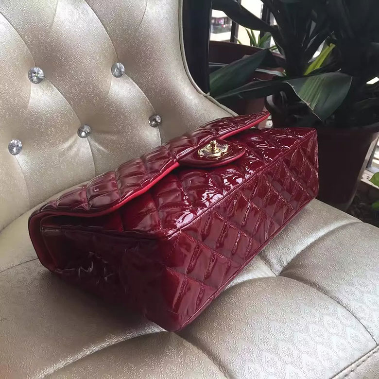 2017 Chanel Classic Flap Bag Original Red Patent Leather 1113 Gold hardware