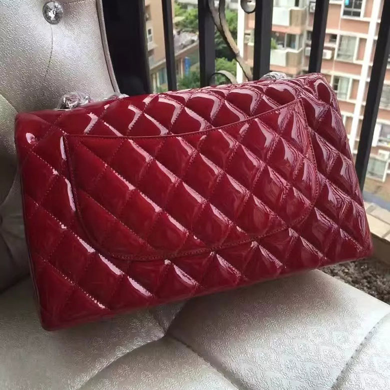 2017 Chanel Classic Flap Bag Original Red Patent Leather 1113 Silver hardware