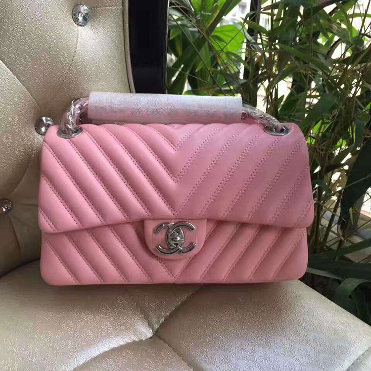 2017 Chanel Classic Flap Bag Pink Original Leather A6700 Silver hardware