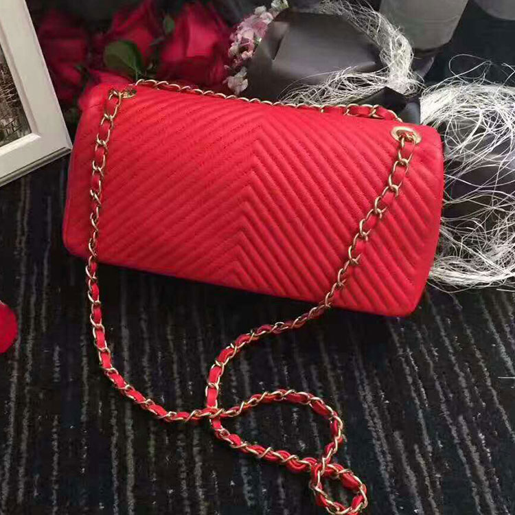 2017 Chanel Classic Flap Bag Red Original Leather 1112 Gold hardware