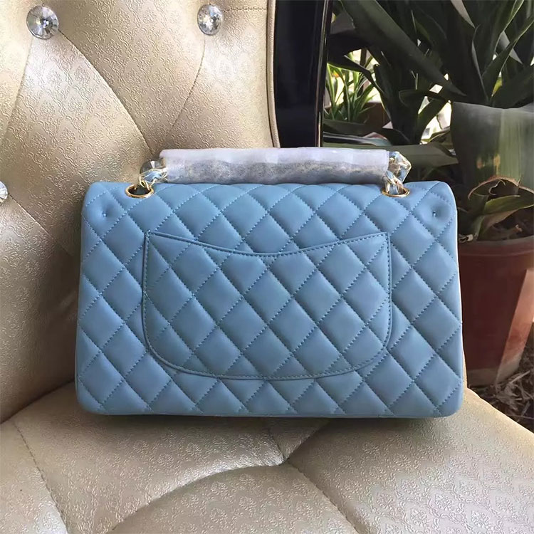 2017 Chanel Classic Flap Bag SkyBlue Original Sheepskin Leather 1112 Gold hardware