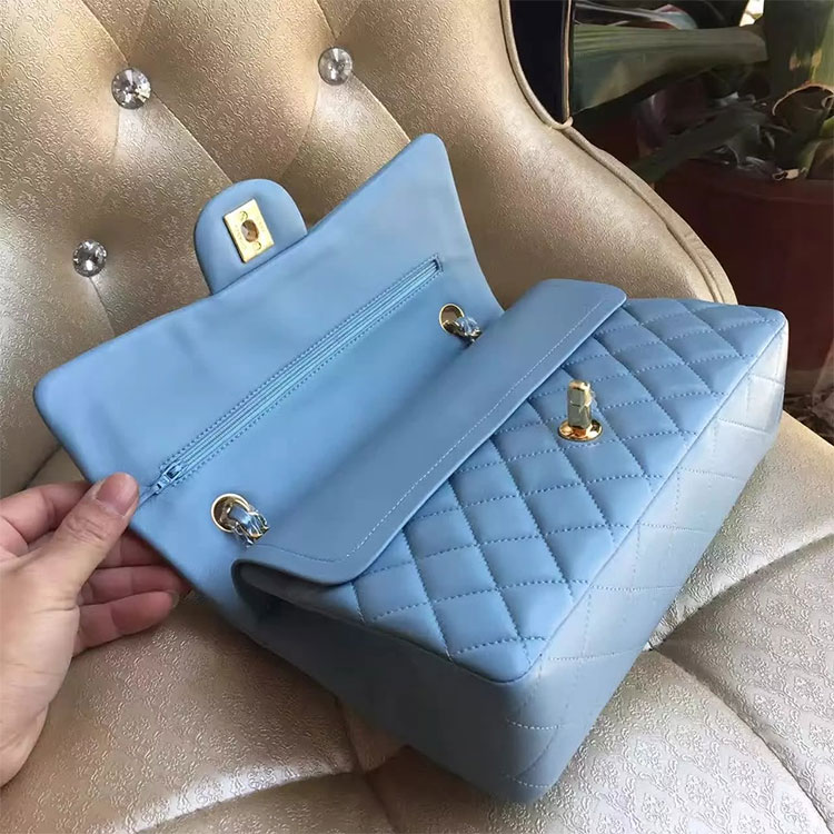 2017 Chanel Classic Flap Bag SkyBlue Original Sheepskin Leather 1112 Gold hardware