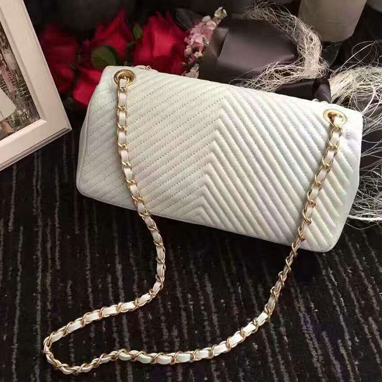 2017 Chanel Classic Flap Bag White Original Leather 1112 Gold hardware