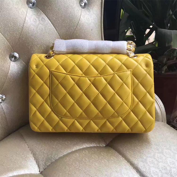 2017 Chanel Classic Flap Bag Yellow Original Sheepskin Leather 1112 Gold hardware