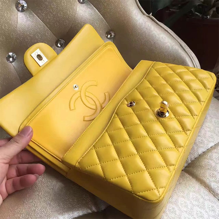 2017 Chanel Classic Flap Bag Yellow Original Sheepskin Leather 1112 Gold hardware