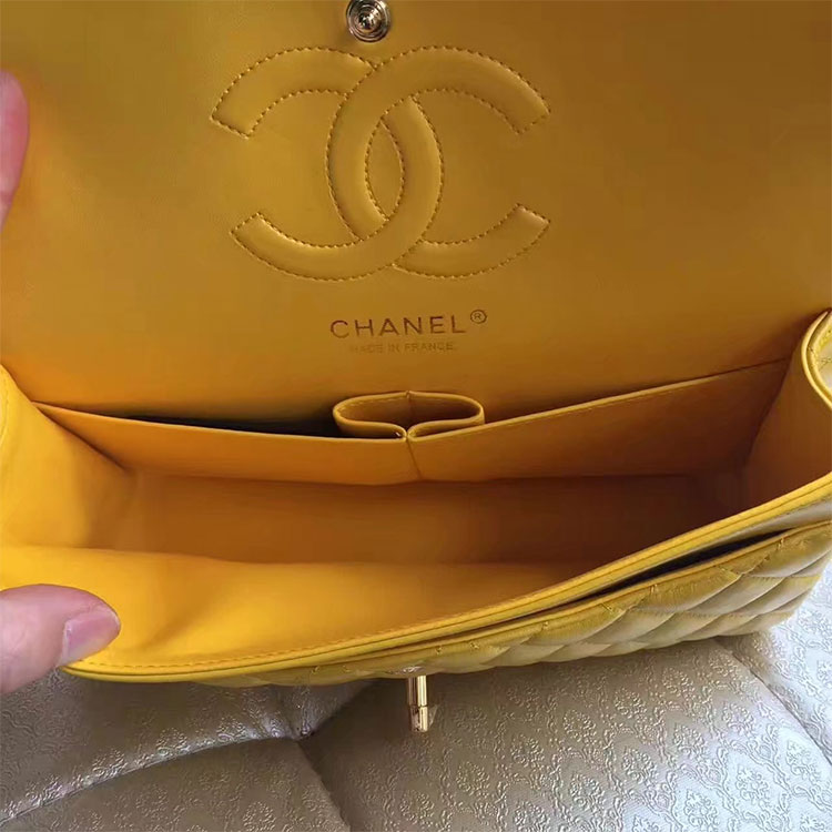 2017 Chanel Classic Flap Bag Yellow Original Sheepskin Leather 1112 Gold hardware