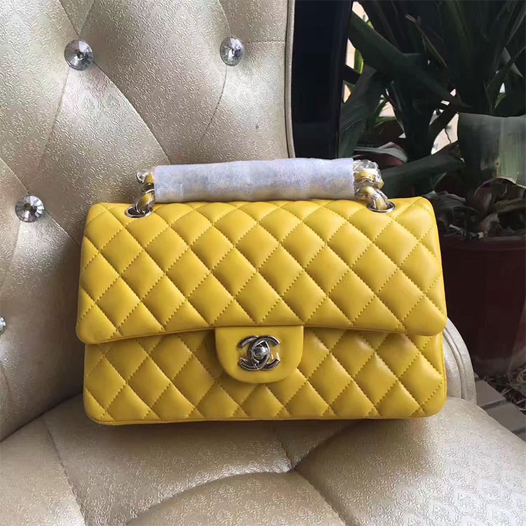 2017 Chanel Classic Flap Bag Yellow Original Sheepskin Leather 1112 Silver hardware