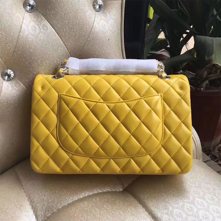 2017 Chanel Classic Flap Bag Yellow Original Sheepskin Leather 1112 Silver hardware