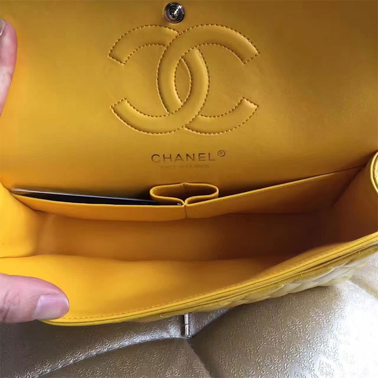 2017 Chanel Classic Flap Bag Yellow Original Sheepskin Leather 1112 Silver hardware