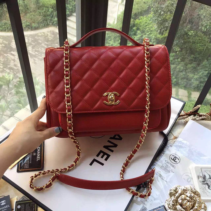 2017 Chanel Classic Top Handle Bag Original Caviar Leather A79291 Red